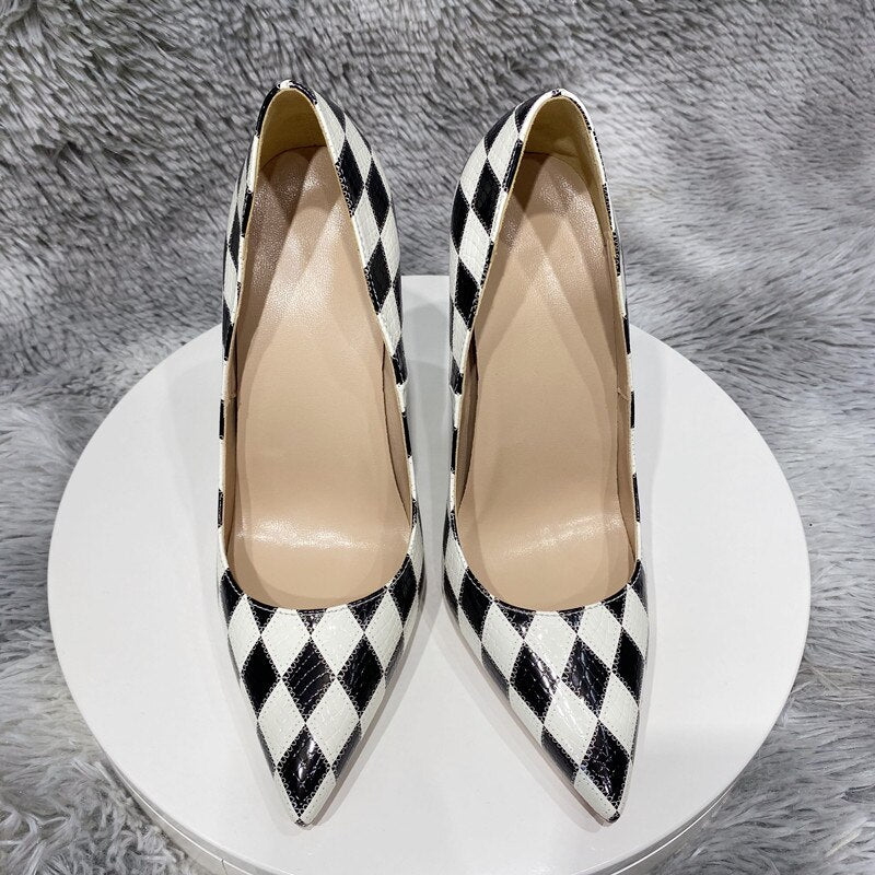 Tikicup Checkered Pointy Toe Stiletto High Heels