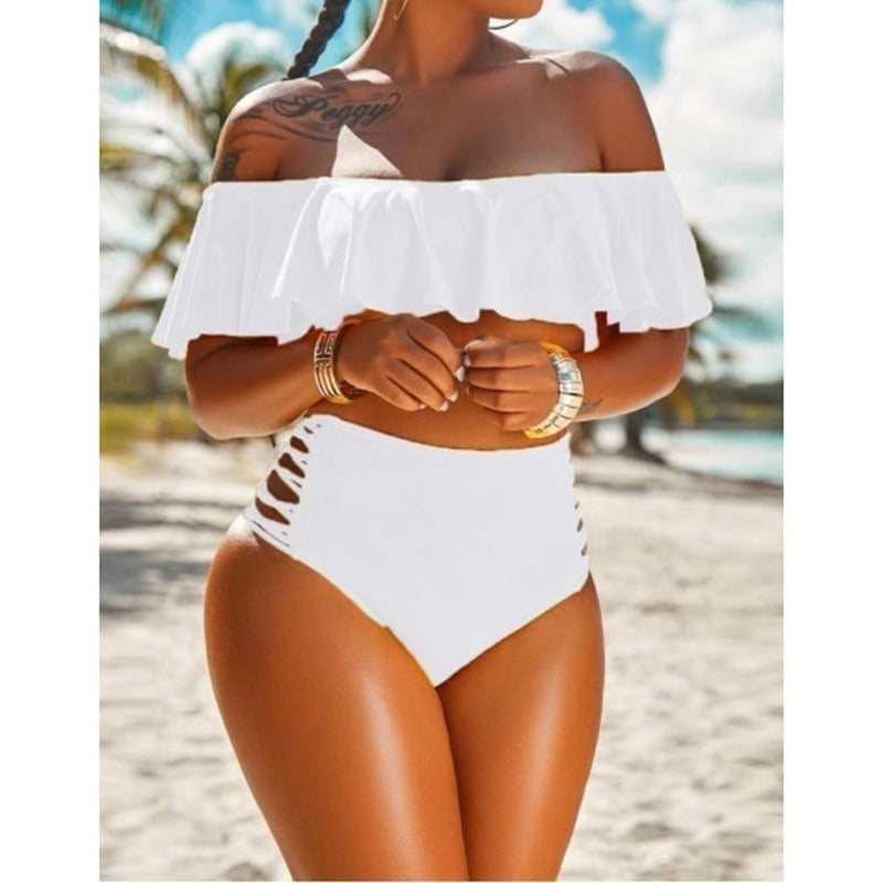 Off Shoulder Ruffle Edge Two-Piece Bikini - Plus Size