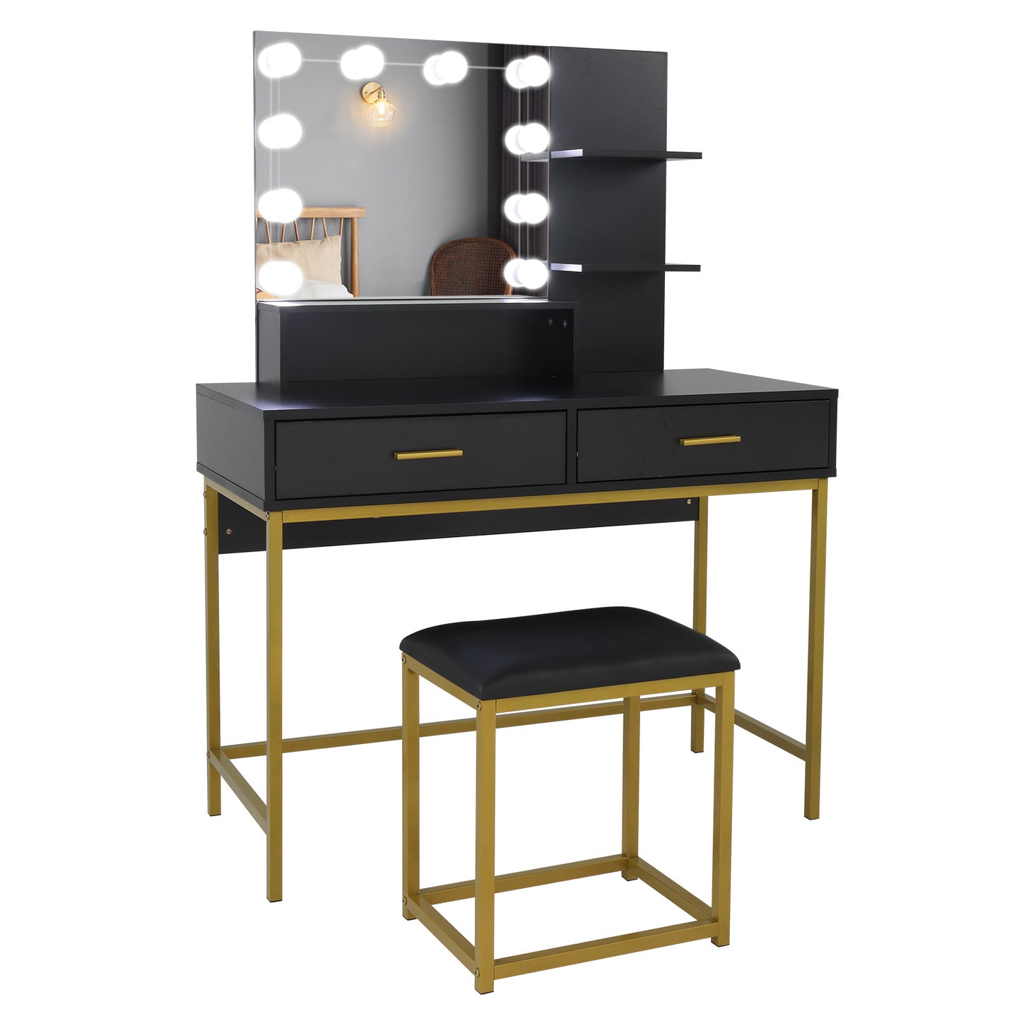 Three-tier Shelf Dressing Vanity Table Set