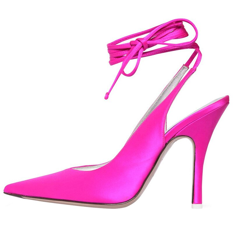 Lace-Up Rome Silk Pointed Toe High Heels