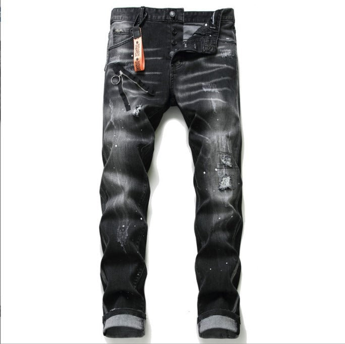 DSQUARED Black Gray Stressed Paint Jeans