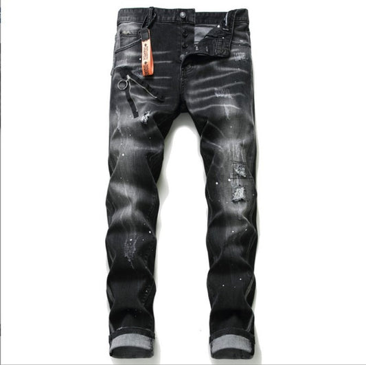 DSQUARED Black Gray Stressed Paint Jeans