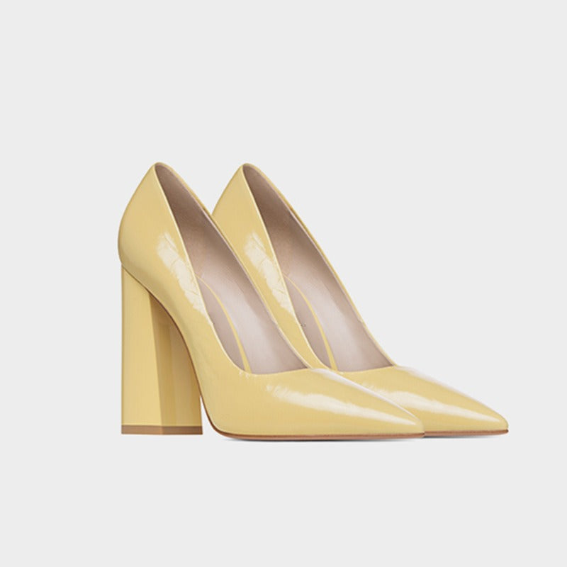 Thick Heeled Patent Leather High Heels