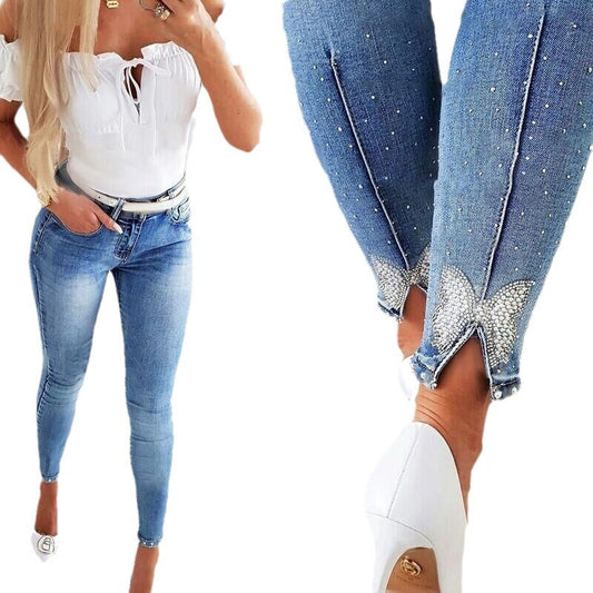 Washed Denim Nail Bead Jeans