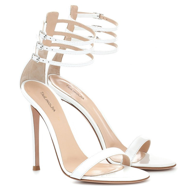 Triple Ankle Strap Metal Buckle High Heels