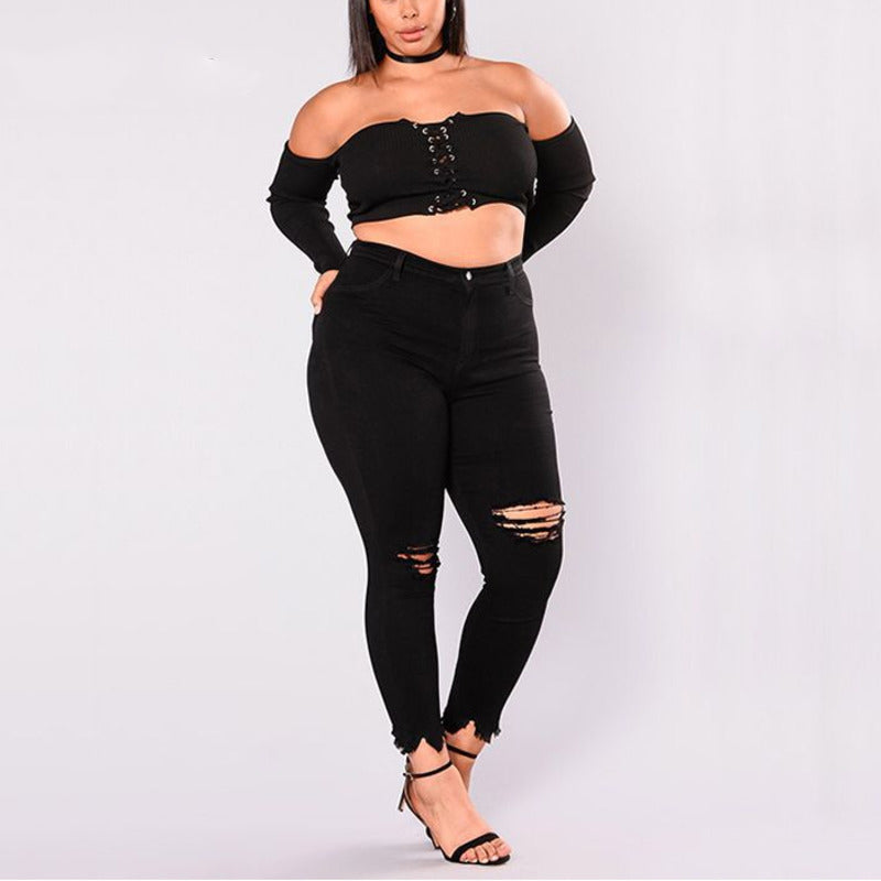Mid Waist Black Jeans - Plus Size