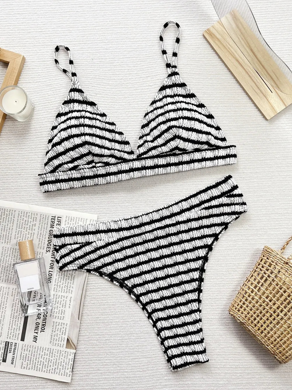 Striped V-Neck Two-Piece Swimsuit