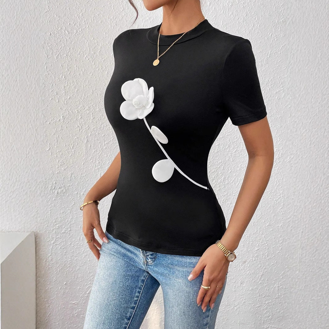 3D Floral Slim Short Sleeve Shirt