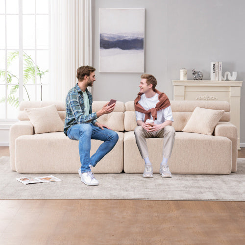 Chenille Fabric COMPRESSION SOFA with 2 Pillows - APRICOT