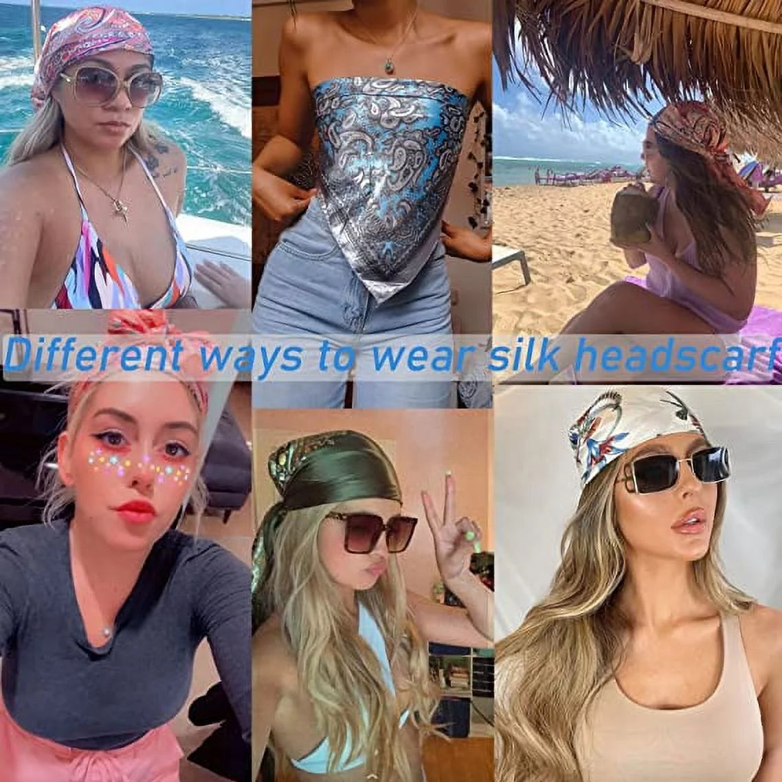 35” Large Satin Square Head Scarf - 2Pcs