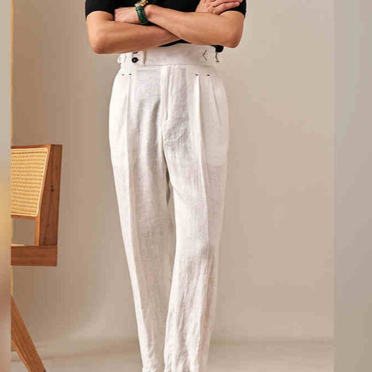 Italian Buckle Double Pleated Straight Trousers