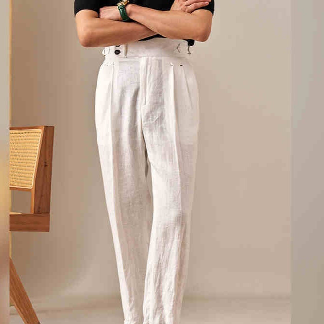 Italian Buckle Double Pleated Straight Trousers