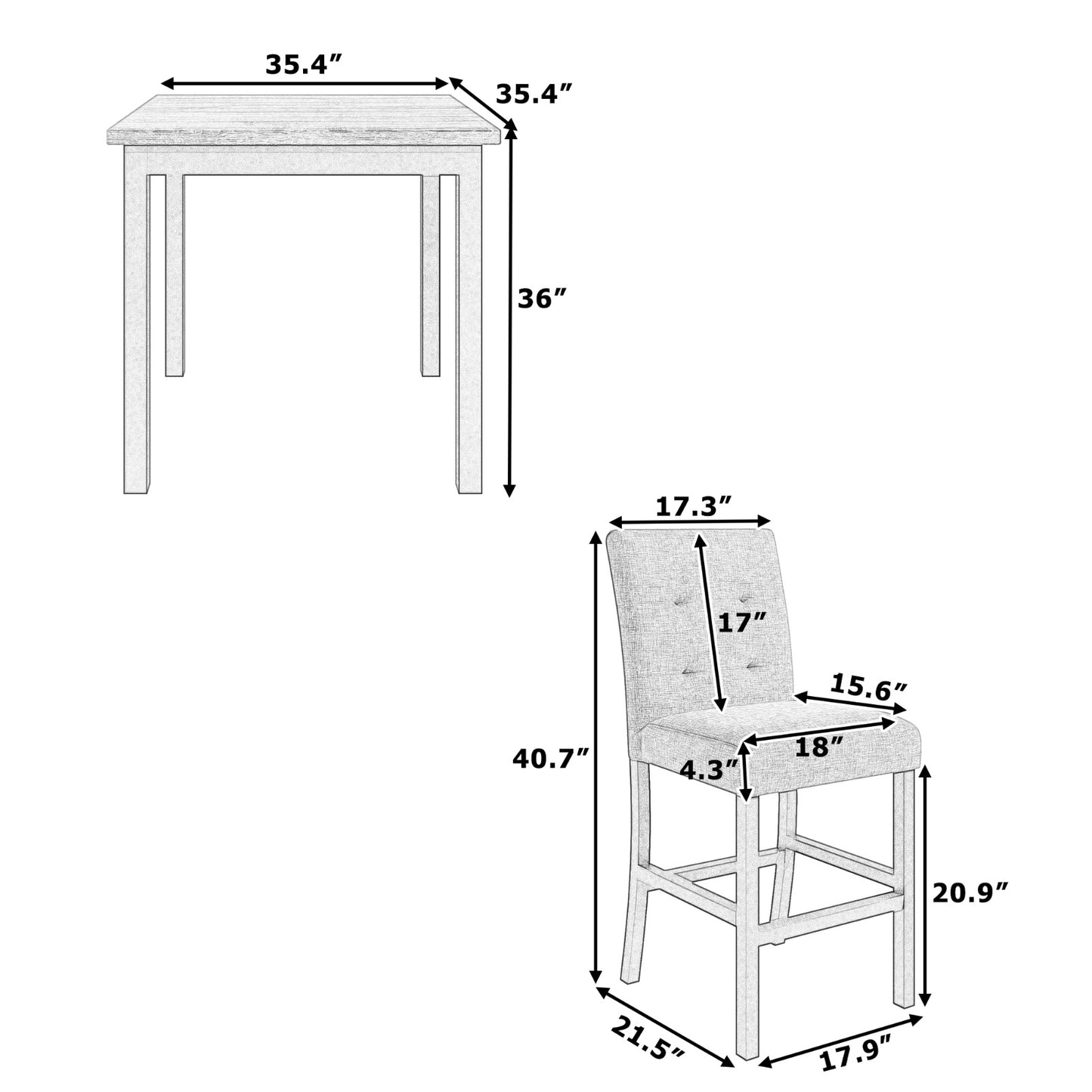 TOPMAX 5-Piece Counter Height Dining Set with Wood Table, Chairs Stools with Footrest