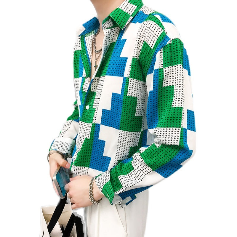 Printed Contrast Design Button Down