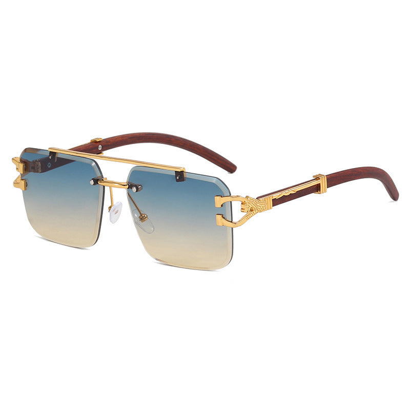 Double Beam Frameless Trimming Square Sunglasses