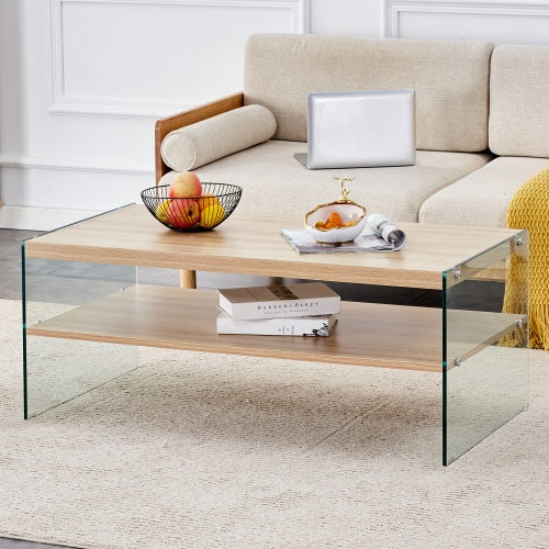 Double Layered Rectangular Coffee Table with Transparent Tempered Glass