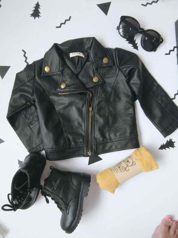 PU Lapel Leather Coat