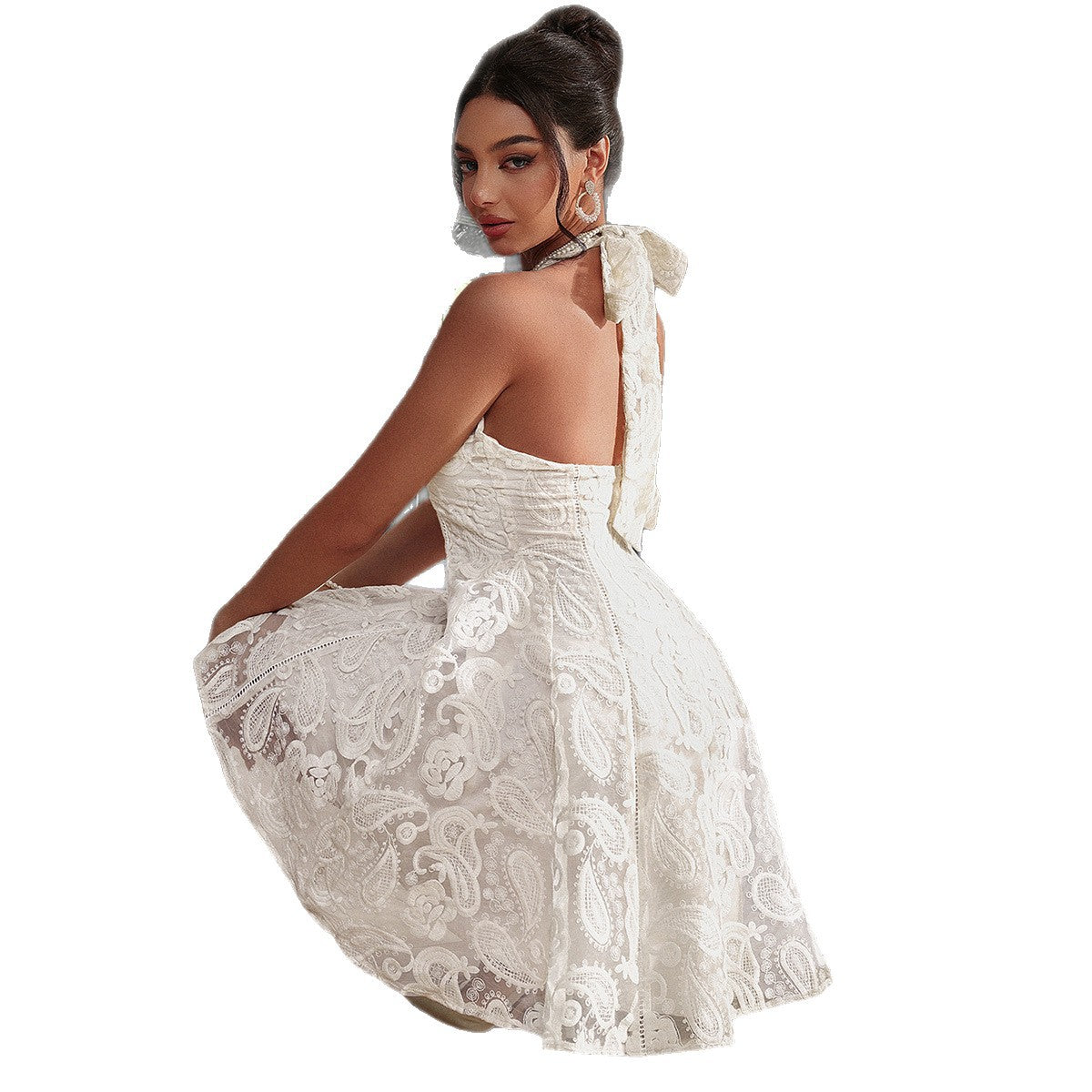 Hanging Neck Mesh Skirt Dress