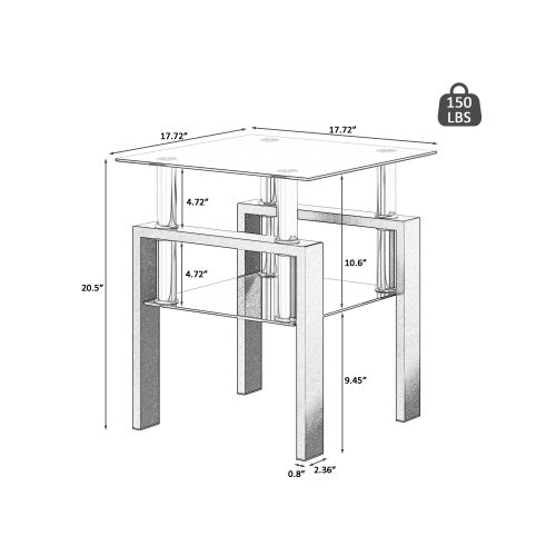 Modern Tempered Glass Tea End Table - Set Of 2