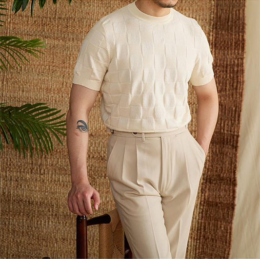 Ramie Cotton Knitted Jacquard Plaid Shirt