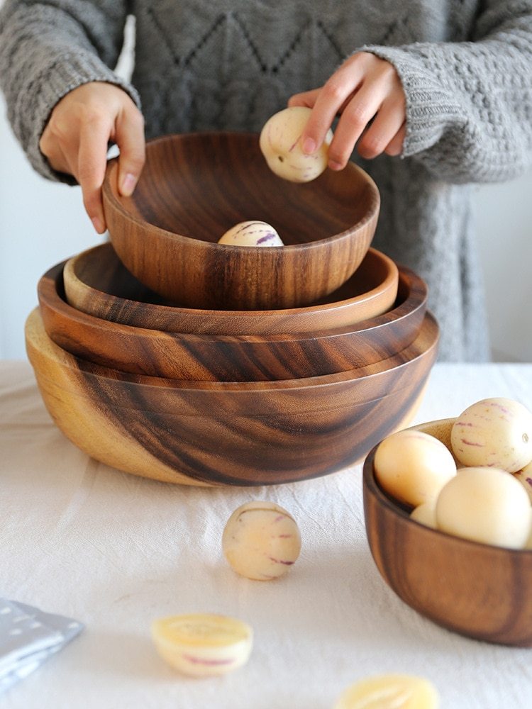 Natural Wooden Fruit Salad Bowl