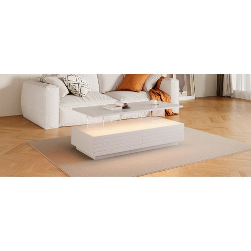Rectangular LED Lights Coffee Table with 2 Drawers