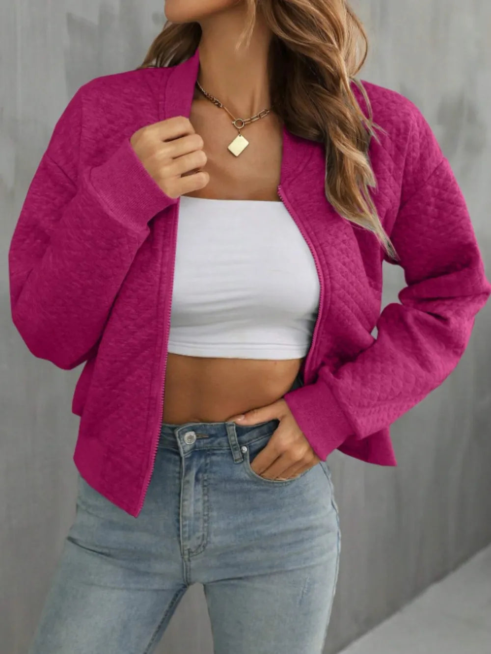 Zip Up Long Sleeve Bomber Jacket