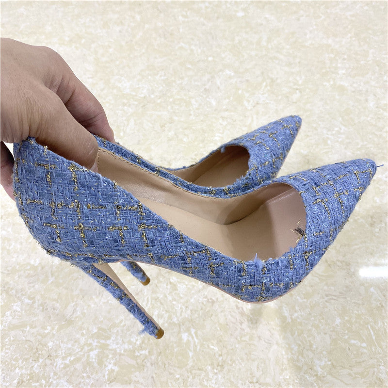 Woven Pointed Toe Stiletto High Heels