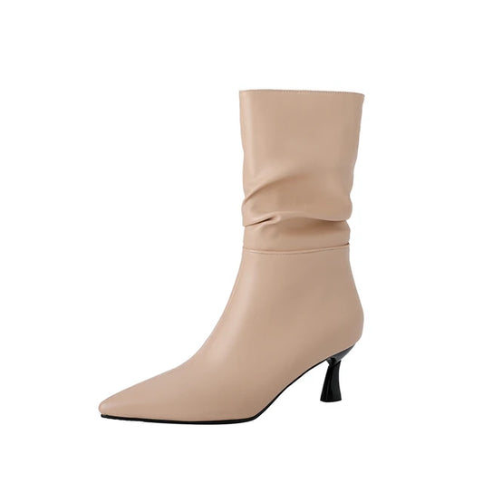 Pleat Pointed Toe Short Boots