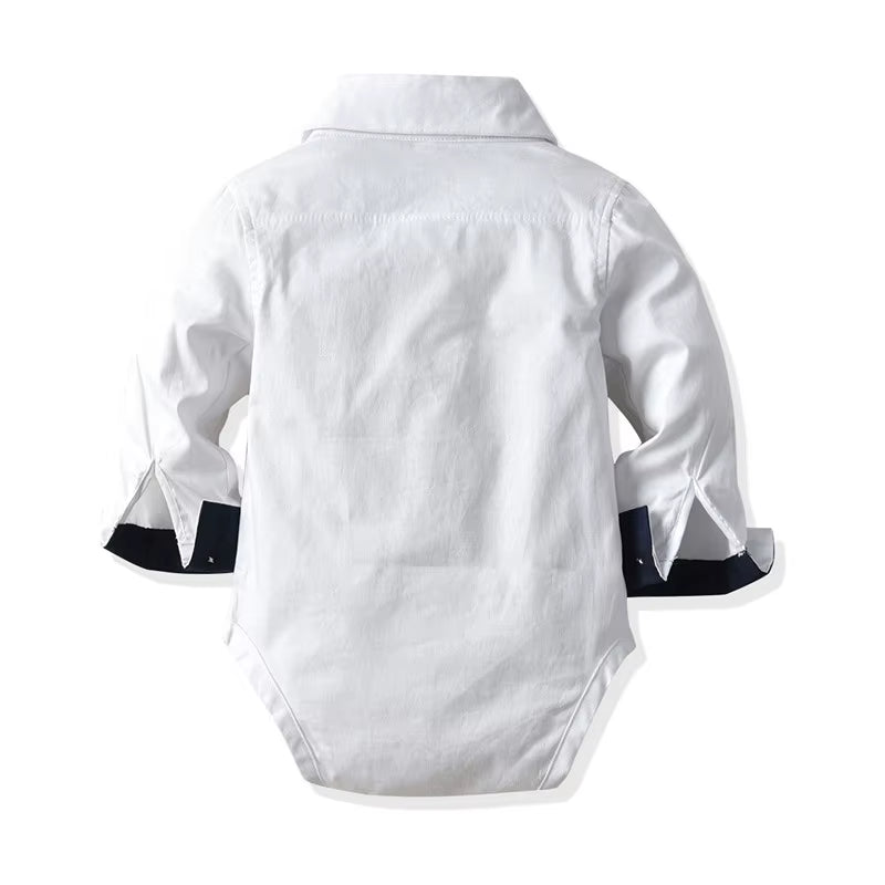 Baby Boys Tie Romper Clothes Cotton Shirt Toddler Formal Jumpsuit Birthday One-Piece Long Sleeve Children Party Clothes