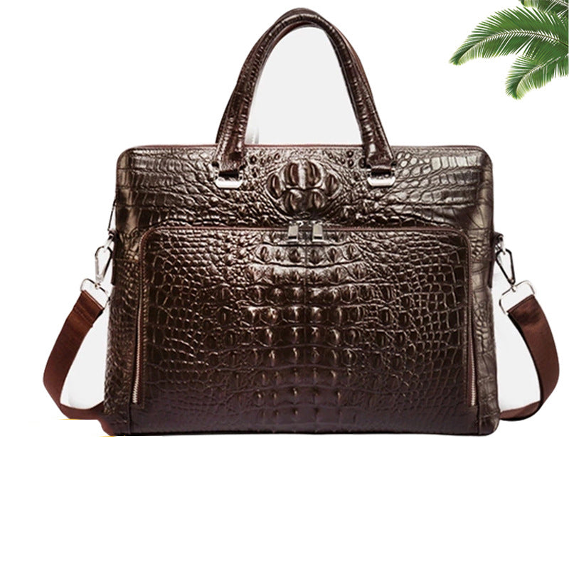 Genuine Leather Croc Pattern Laptop Messenger Bag