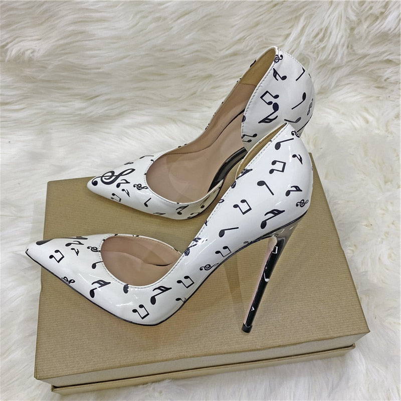 Veowalk Melody Print Pointy Toe Stiletto High Heels