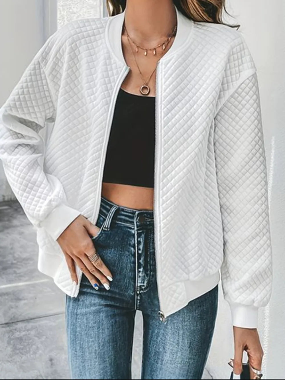Zip Up Long Sleeve Bomber Jacket