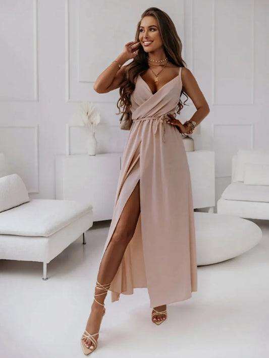 V-Neck Front Slit Dress