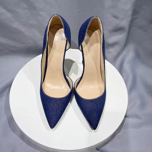 Navy Blue Denim High Heels