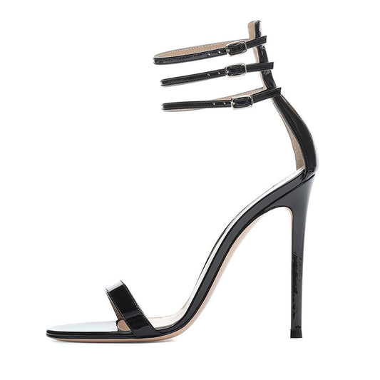 Triple Ankle Strap Metal Buckle High Heels