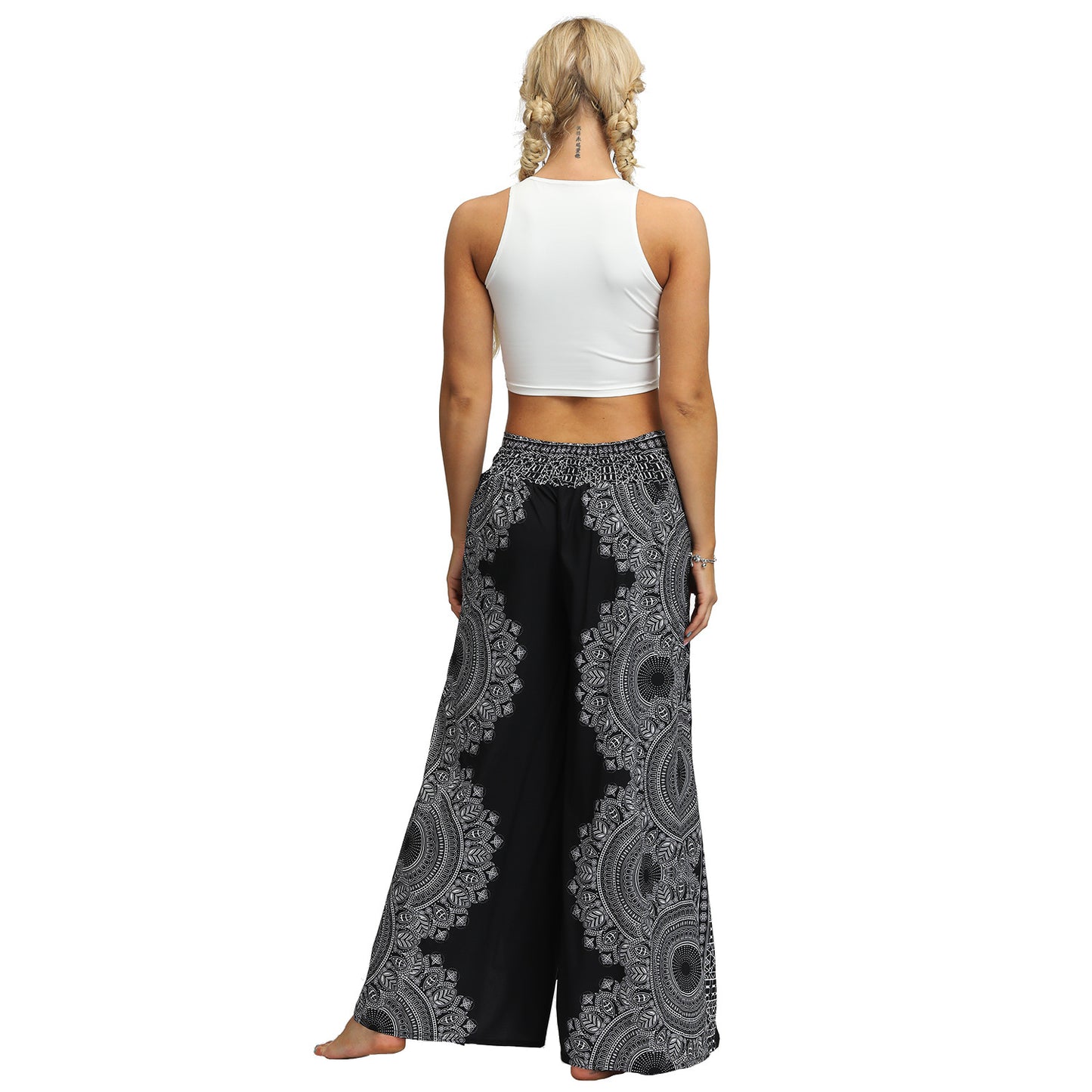 Breathable Print Loose Slit Wide Leg Pants