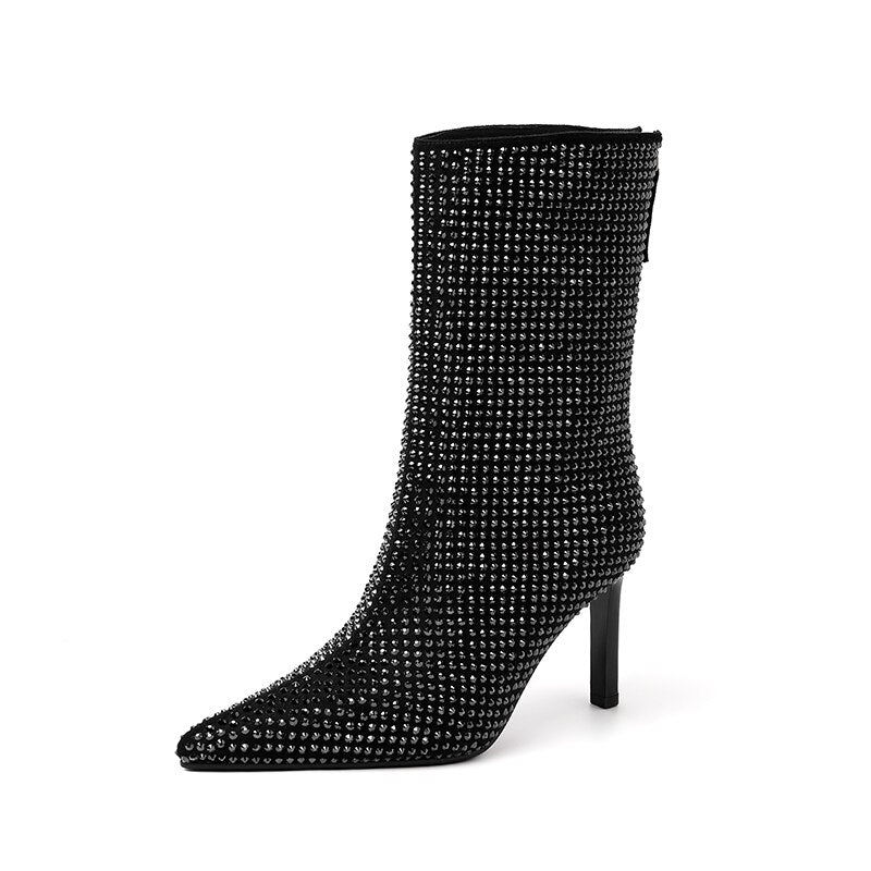Sequins High Heel Zipper Boots