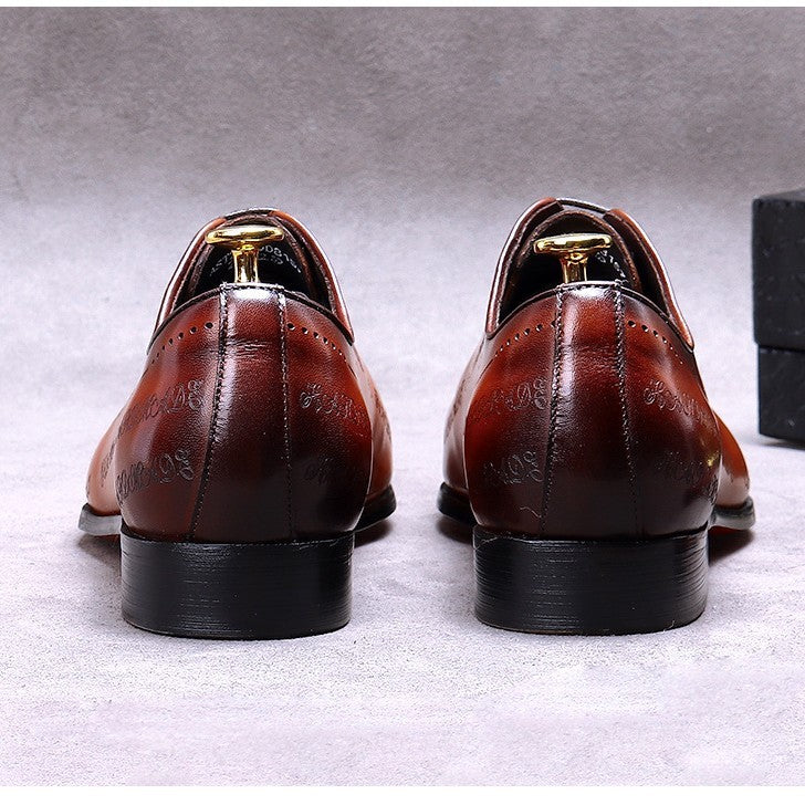 Two Tone Carved Genuine Leather Dress Shoes