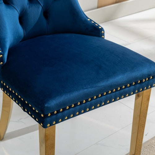 High-end Tufted Solid Wood Contemporary Velvet Dining Chair With Golden Stainless Steel Plating Legs -Nailhead Trim - Set Of 2