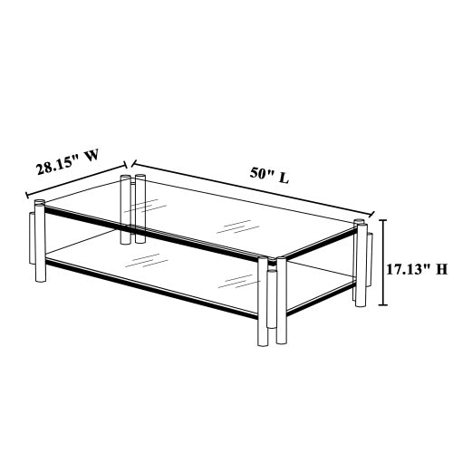 Stainless Steel Coffee Table with Double-Layer Clear Tempered Glass
