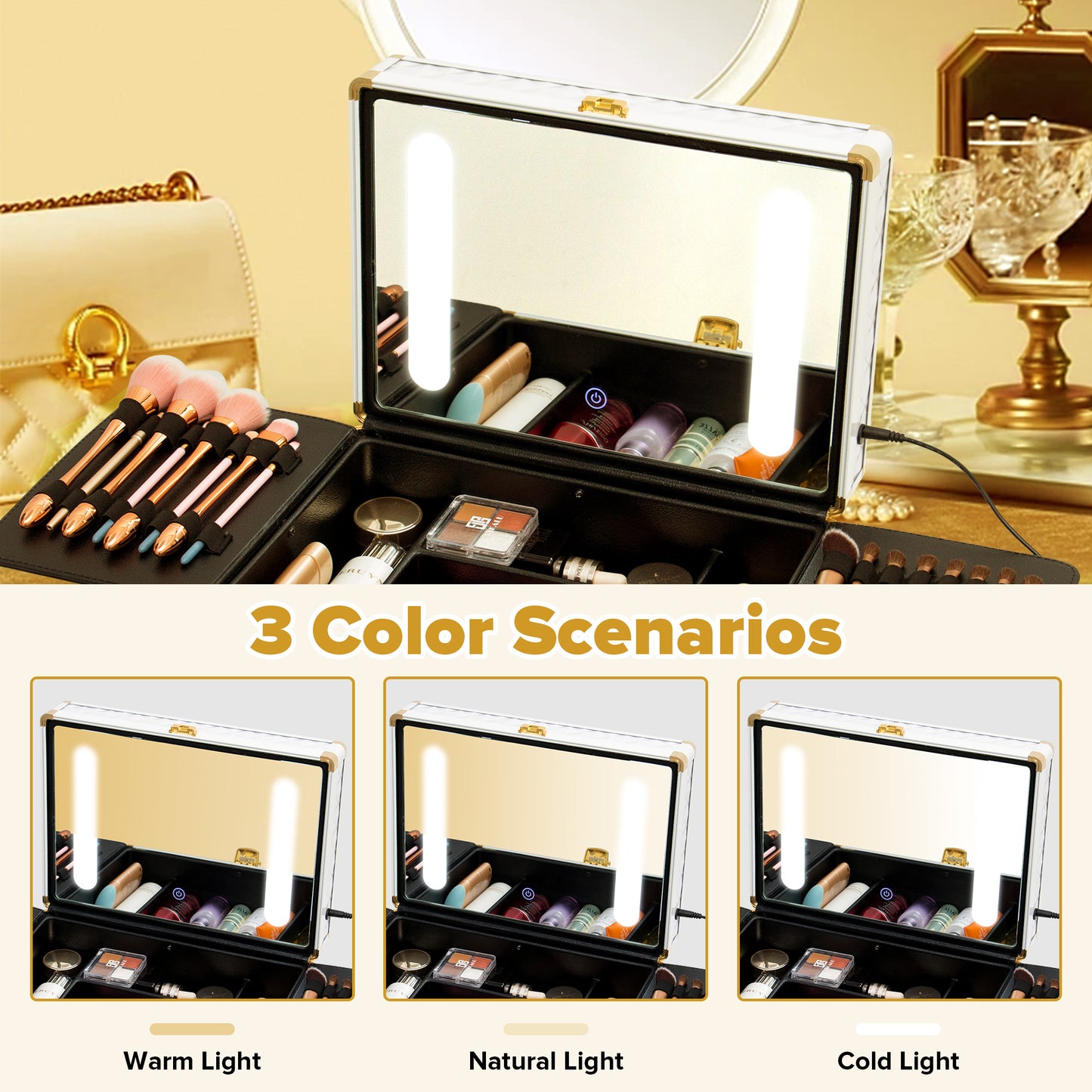 Portable Travel Makeup Case with LED Mirror