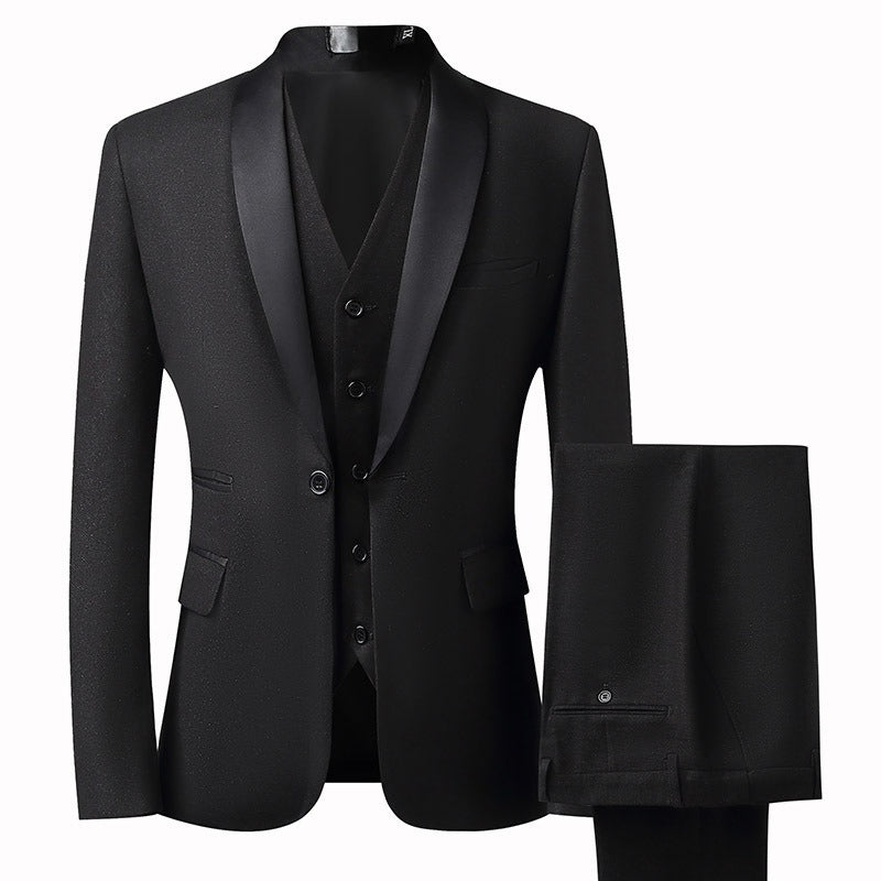Three-Piece Cotton Blend Slim Fit Suit