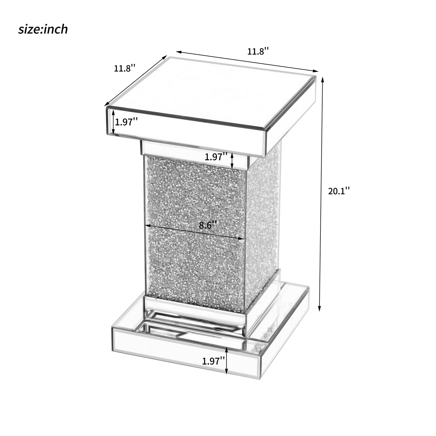 U-Can 11.8-inch Silver Square Mirror End Table with LED lights