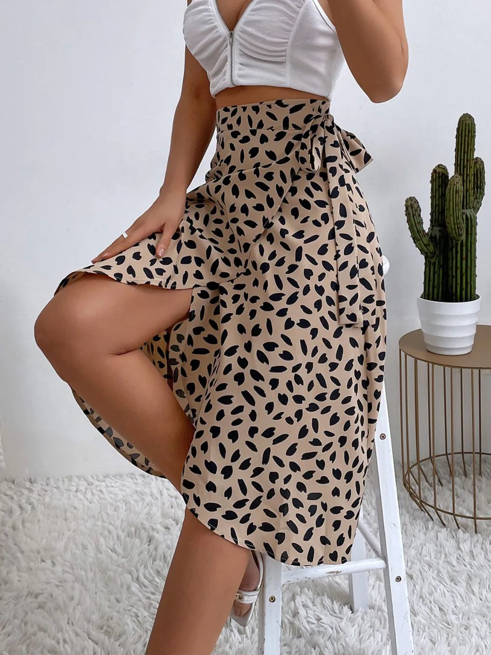 Spotted Printed Split Skirt