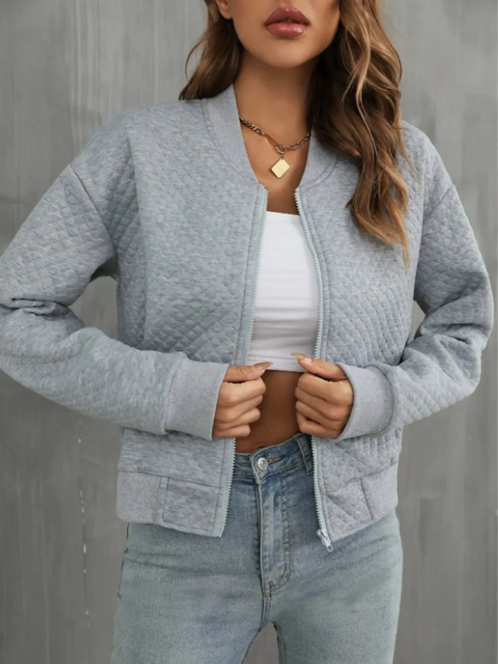 Zip Up Long Sleeve Bomber Jacket