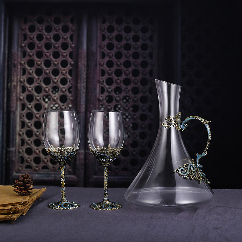 Red Wine Crystal Glass High Footed Cup Decanter Set