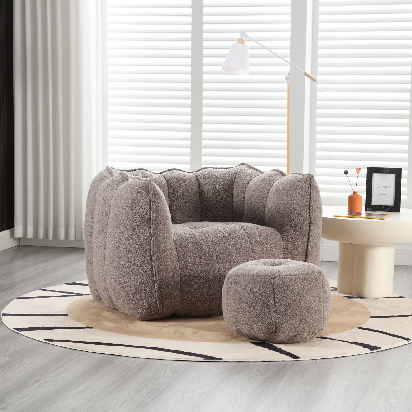 Soft Bean Bag Chair with Footstool - Coffee