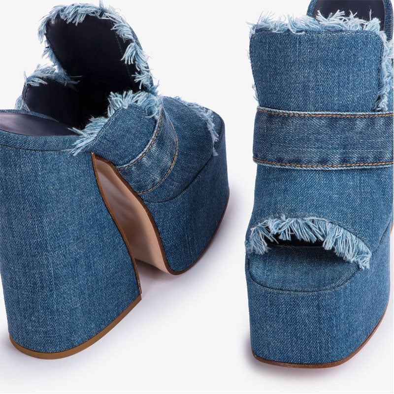 Denim Fish Mouth Thick Platform Heels