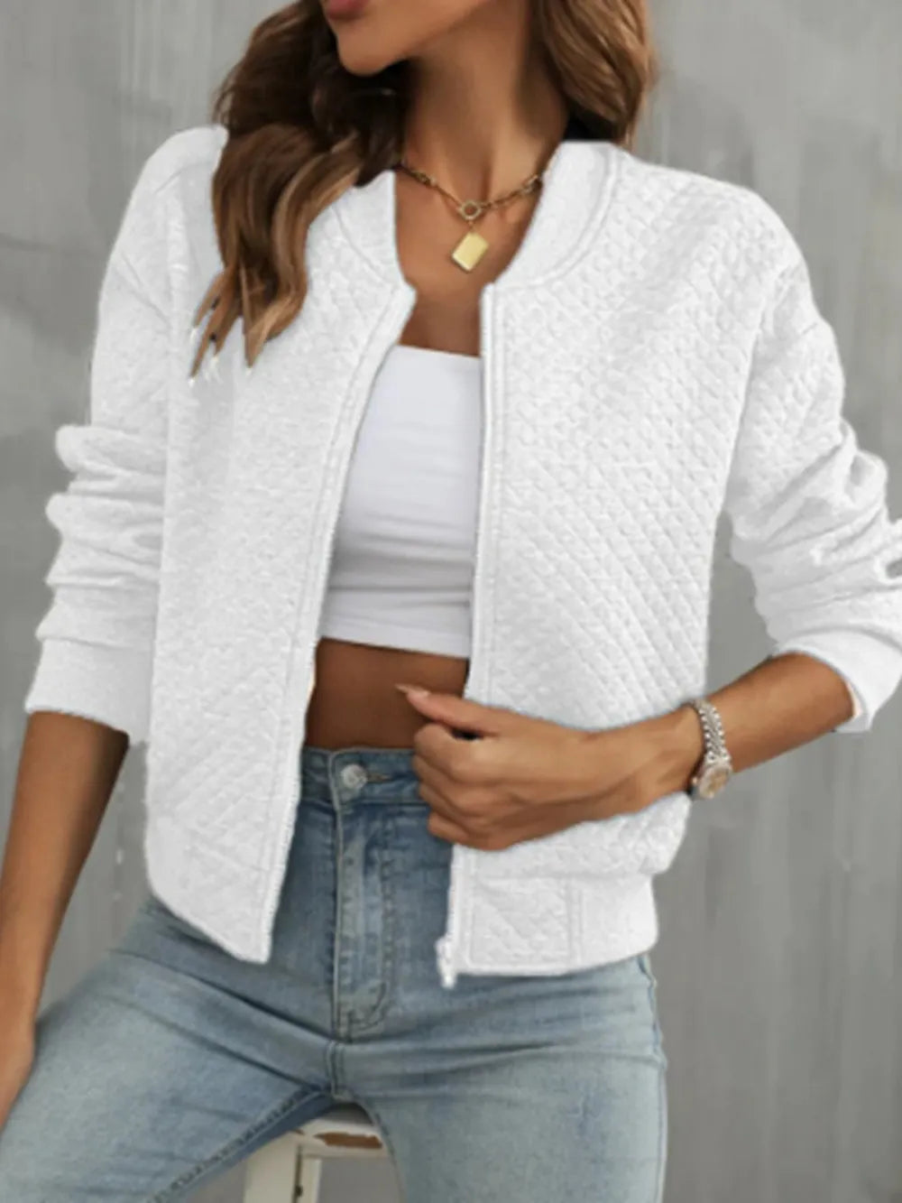Zip Up Long Sleeve Bomber Jacket